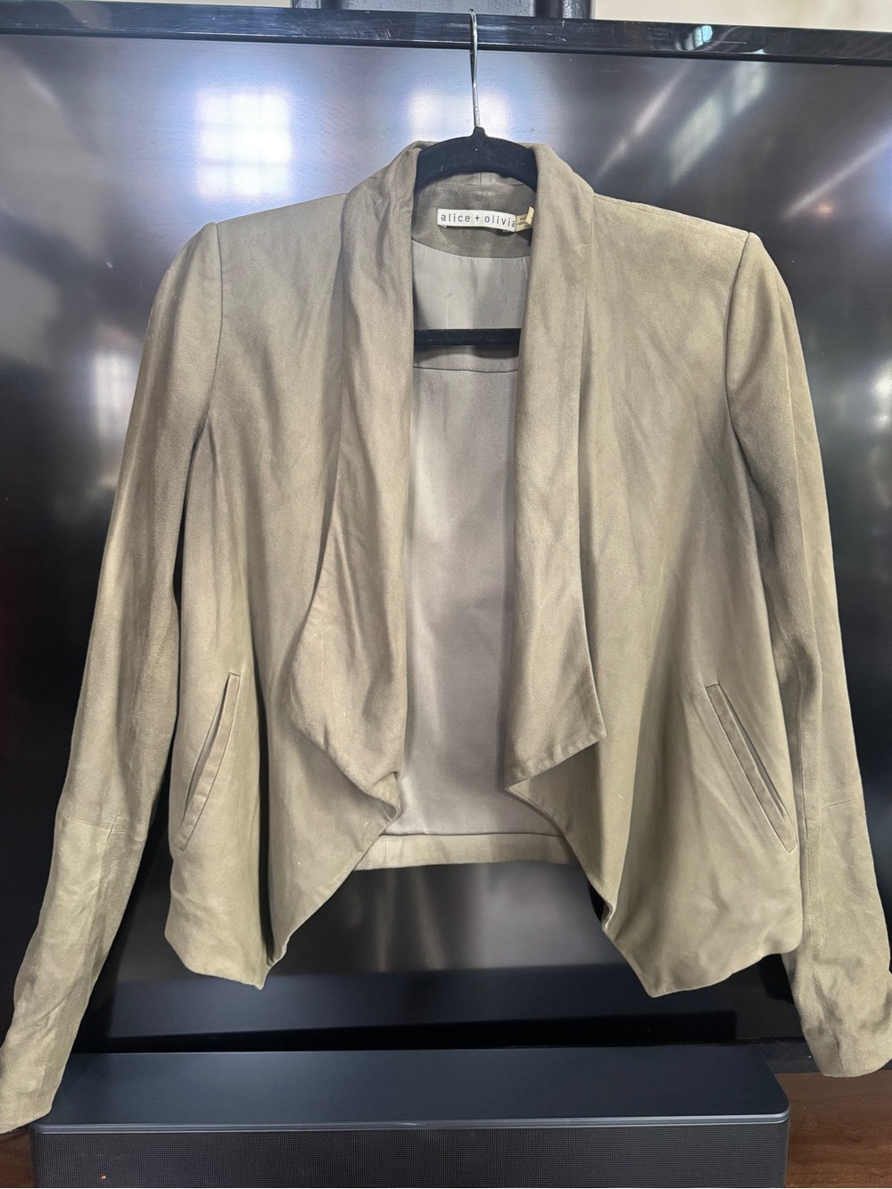 Alice + Olivia Olive Draped Suede Open Jacket